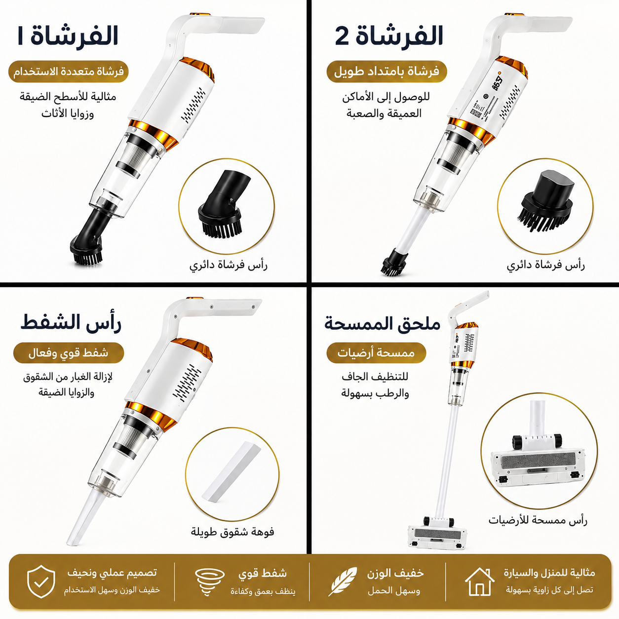 مكنسة كهربائية لاسلكية 3 في 1 متعددة الاستخدامات – شفط قوي وتنظيف شامل للمنزل والسيارة